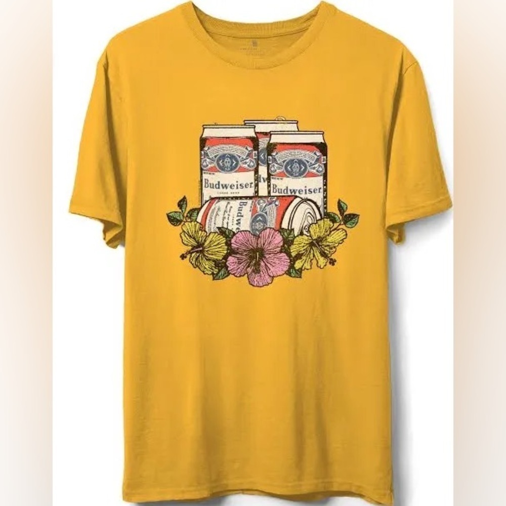 Junk Food x Budweiser Unisex Cans & Flowers T-Shirt in Color Golden Yellow
